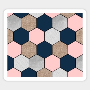 Navy and peach geometric hexagons Sticker